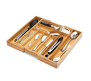china supplier BSCI&amp;FSC Kitchen Bamboo Cutlery &amp; Knives Tool Tray - 8 Compartments - Expandable Organizer