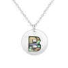China Wholesale Silver Round Disc Charm Abalone Shell Alphabet Letter A-Z Initial Letter Necklace For Promotion