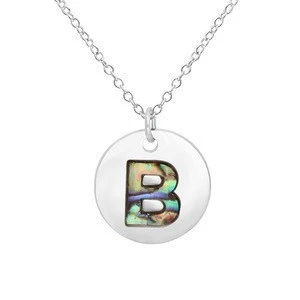 China Wholesale Silver Round Disc Charm Abalone Shell Alphabet Letter A-Z Initial Letter Necklace For Promotion