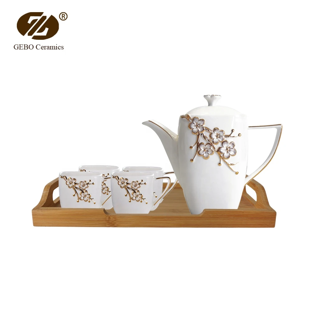 Chinese Factory Gift Box Coffee Set Ceramic Flower Embossing Porcelain Tea Cup Sets