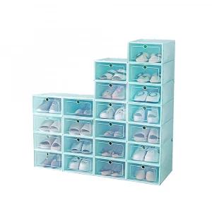 Colorful Plastic Shoe Storage Boxes, Clear Stackable Side Opening Plastic Shoe Box Organizer