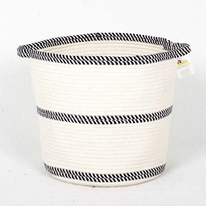 Comfortable Black White Cotton Rope Storage Basket with Handles