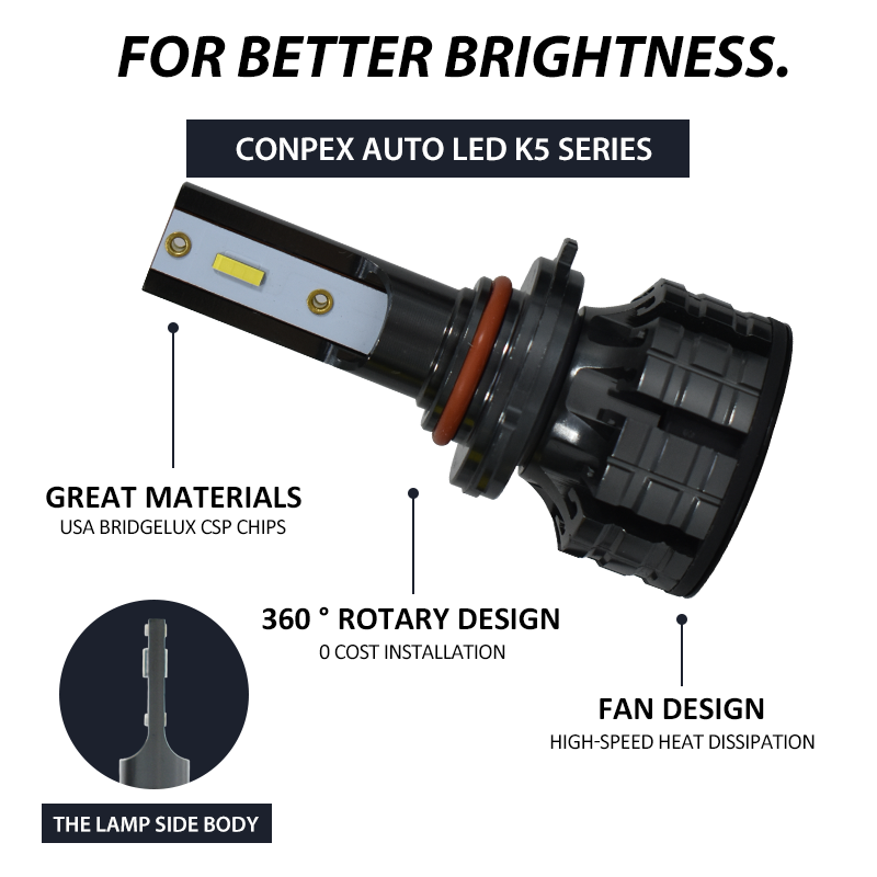 Buy Conpex K5 9006 Decoder Led Auto Headlight Bulb 12v 25w Fan Cooling