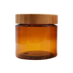 cosmetic package  amber jar with bamboo lid pet plastic jar plastic jar 100g 150g 200g 250g