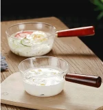 Creative Kitchen Tableware High Borosilicate Glass Bowl with Wooden Handle Dessert Fruit Noodle Glass bowls