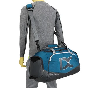 custom blue color gym sport bags waterproof travel bag with shoe compartment