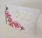 custom design water color printed floral design gold stamped thank you card