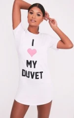 Custom Logo Print Women Plain White Oversized Nightshirt With Curved Hem Short Sleeve Longline Sleep Shirt