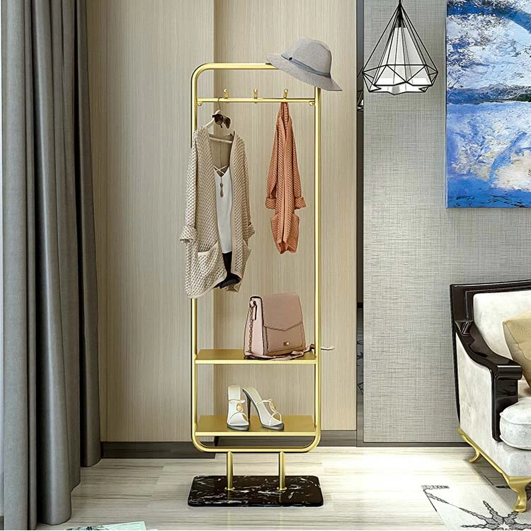 Customized boutique clothing racks with shelves golden clothing store rack hat display stand shoes display bag shelves for store