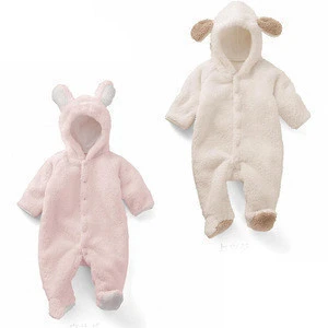 Cute Winter Warm Coral Fleece Baby Romper Cartoon Jumpsuit Overall Long sleeve Baby Clothing