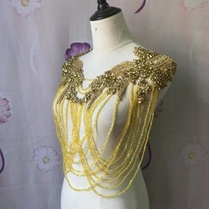 decorative shoulder applique patch collar bolero  in gold