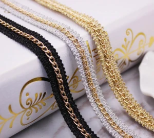 Deepeel BD451 1.5cm DIY Sewing Accessories Gold Chain Webbing Ethnic Style Embroidered Lace Trim For Garment