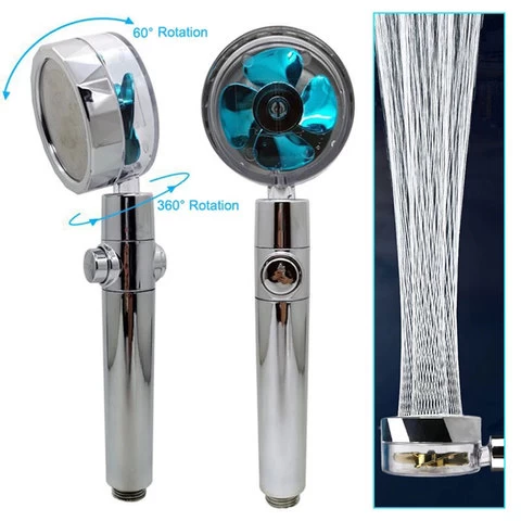 Dropshipping New Style Bathroom Spa Chrome ABS Hand Held 360 Degree Spinning Removable Propeller Fan Shower Head