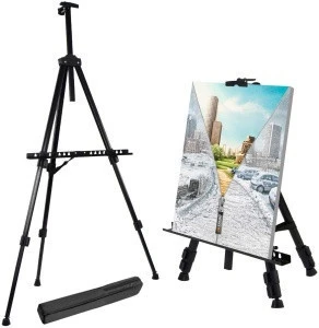 Easel Stand 66&quot; Artist Easels, Aluminum Metal Tripod Field Easel with Bag for Table-Top/Floor/Flip Charts Black Art Easels