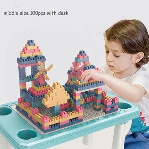 educational DIY toy middle size 100pcs building block toy with desk