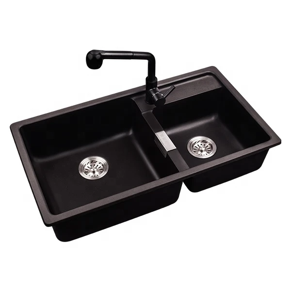 Ejoy High Quality NET8549 resin granite sinks Customized double bowl granite resin kitchen sink