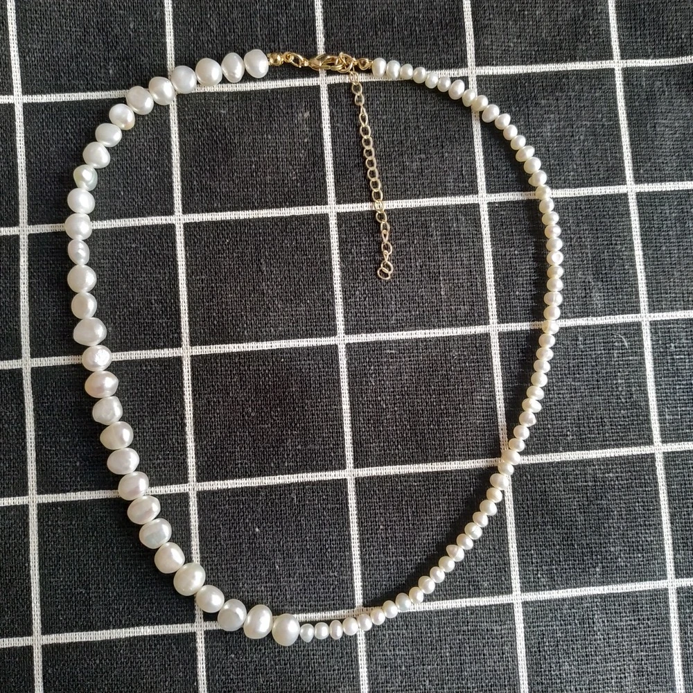 Elegant handmade fresh water natural irregular bead pearl necklace customized design brand necklace bridal jewelry 18k gold plat