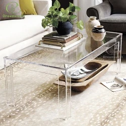 Factory acrylic glass furniture coffee plexiglasse dining room clear transparent table