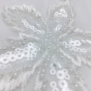 Factory chemical polyester machine embroidery beading sequined lace trim for costume bridal dress