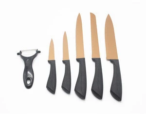 factory hot sale 6pcs stainless steel copper non stick coating kitchen knife set