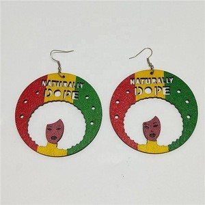 Fashion exaggerate hollow round vintage African head ladies wood drop earrings for women accessories