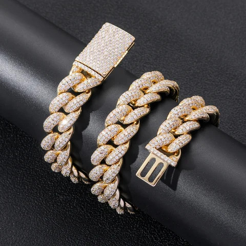 Fashion Jewelry Bracelets 20mm Miami Cuban Link Chain 14k Real Gold Domineering Iced Out Cuban Link Bracelet Men