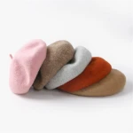 Fashion plain style red color womens black warm winter wool berets