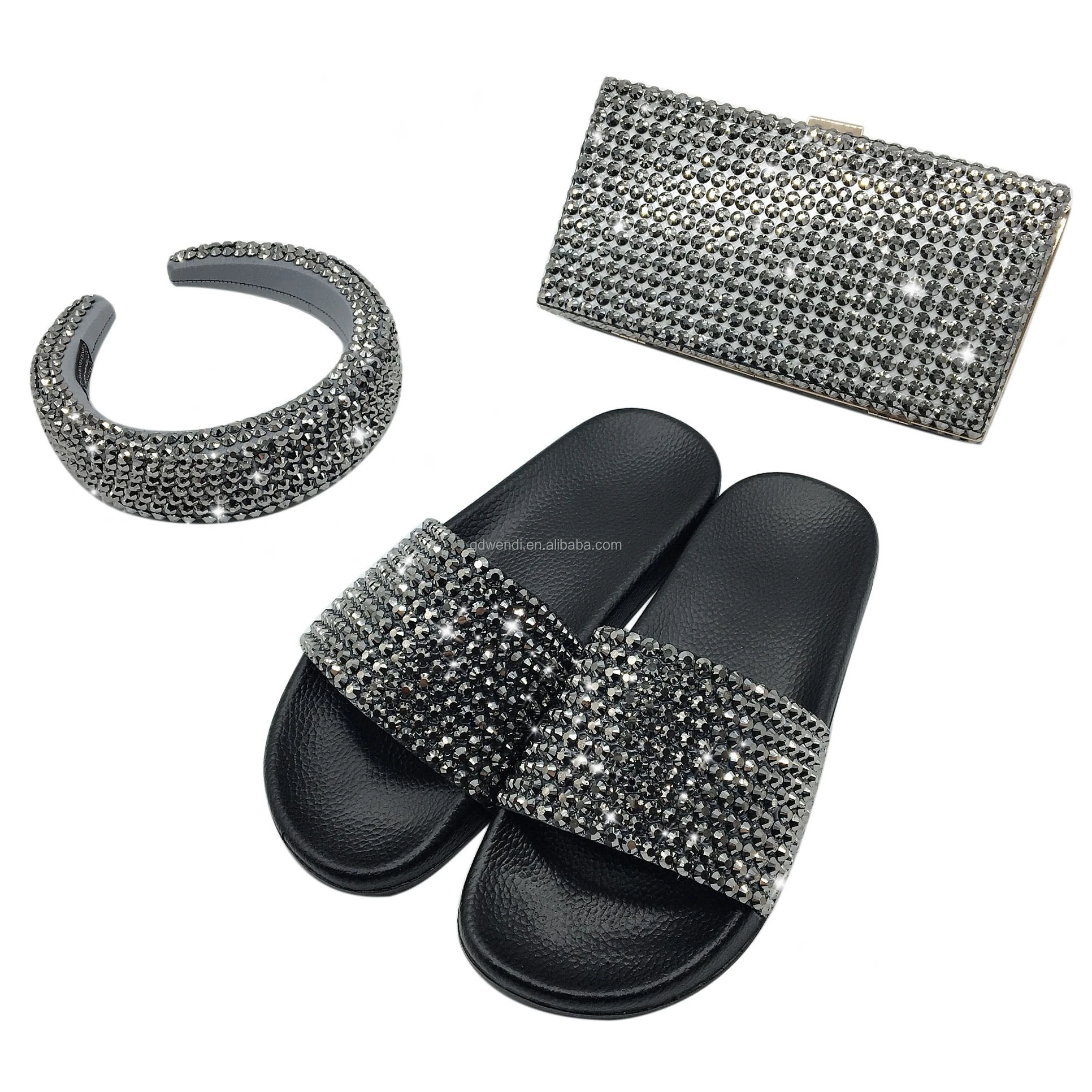 Fashion slides slippers 2021shoes matching handbags headband sets for ladies women house shoes slide sandals