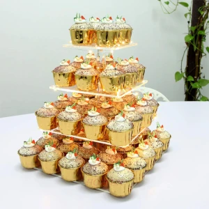 Flat Package Assembled Multi-layers RGB LED Lights Wedding Standing Cup Cake Dessert Stand Acrylic Cake Display Stands