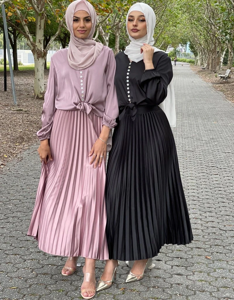 Foma 871 summer arab fashion muslim women clothing high waist pleated long maxi skirt for islamic ladies
