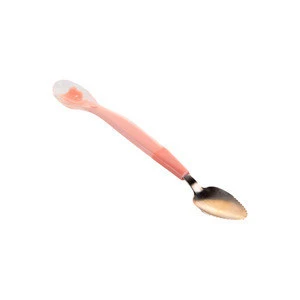 Food Grade Silicone Stainless Steel Toddler Double Head Fruit Puree Scraping And Feeding Spoon Dual Use Baby Spoon