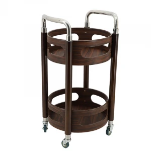 Four wheels 2-layer round wine cart liquor trolley for hotel restaurant