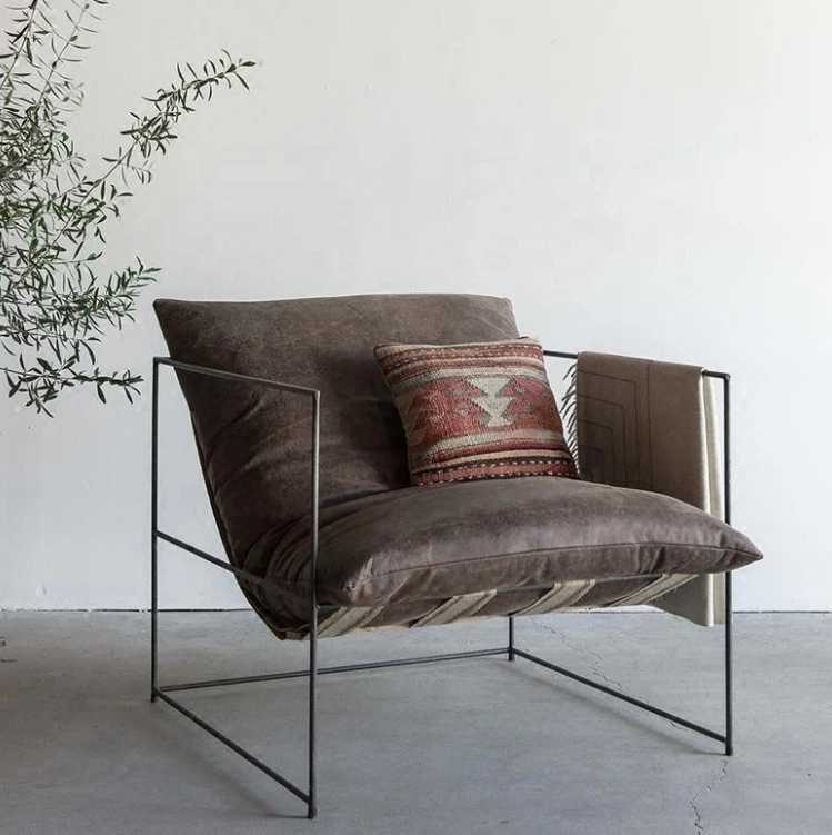 Free sample cheap Best sofa nordic studio single wrought iron living room modern creative leather art chair