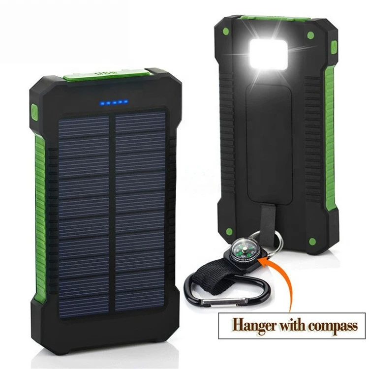 Free sample Solar PowerBank Dual USB Power Bank 10000mAh Waterproof Battery Charger External Portable Solar Panel with LED Light