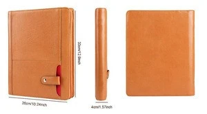 Full-grain Cow Leather custom Zippered Business Organizer Interview Meeting Document Leather Tablet briefcase for men