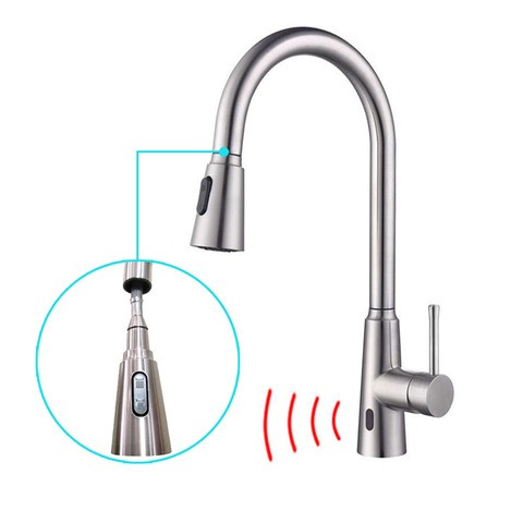 Gibo 304 stainless steel motion touchless sensor pull down kitchen sink faucet