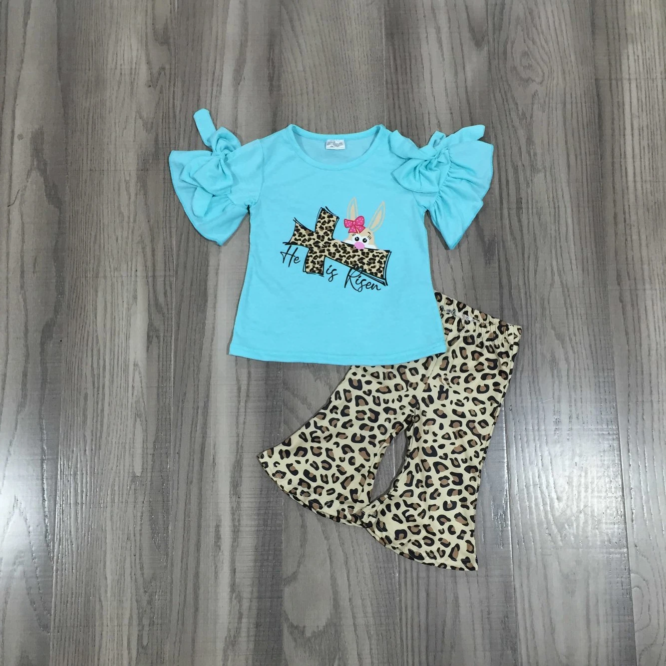 Girlymax Boutique Fashion Ruffle Sleeve Baby Top Shirt Leopard Pants Girl Children Wholesale Clothing