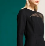 Guangzhou factory clothing apparel OEM round neck long sleeves 3/4-length sleeves Wool BLACK COCKTAIL DRESS WITH LACE SLEEVE