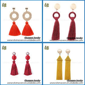 Handmade Bohemia Ethnic Tassel Jewelry Long Silk Thread Tassel Earrings Gold Plated For Women 2019