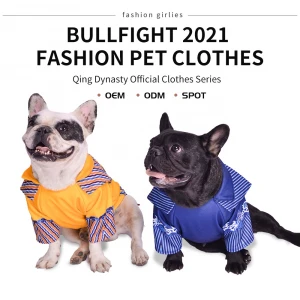 HANDOUDog clothes autumn and winter models plus velvet dog clothes Chinese style retro French fighting dog clothes British Pitbu