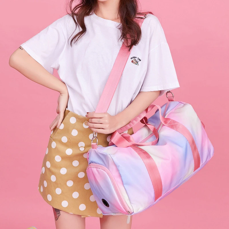 Hanging Cute Printing Hand Carry bag Shoulder Shoe Bag Suit Waterproof Large Capacity Duffle Pink Yoga Sports Travel Bag Zipper