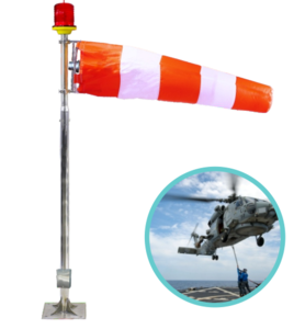Helipad Windsock with 2m Height Pole and L-810 Obstruction Light ICAO Compliance Internally Illuminated Heliport Wind Cone