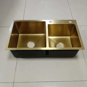 High-end Nano Tyrant Gold Double Basin Kitchen Sink Under Counter Double Bowl Farmhouse Wash Sink