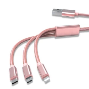 High quality 1m 2m 3m USB type-c fast quick charging 3 in 1 nylon braided data cable for mobile phone