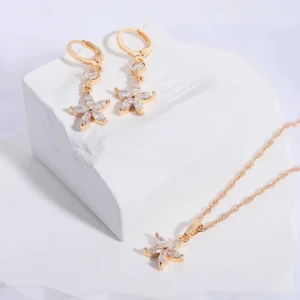 High Quality Fashion Design  Ice Out Zircon Stone Flower Hoop Earring Pendant Copper Jewelry Set Party Wedding For Women