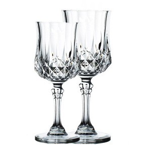 High quality luxury clear plastic embossed red wine goblet glass cup