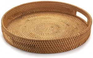 Home appliances Soffee Table Tray Round Rattan Ottoman Tray Woven Serving Trays with Handles for Home and Kitchen Decorative Nat
