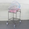 hospital stainless steel infant newborn portable baby bed set sleeping with mattress infusion pole castors factory cheap price
