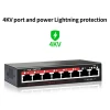 HOT SALE AI 8 Port PoE Switch(6POE Ports +2 Uplink), 90W power adapter,802.3af/at PoE+ 100Mbps , Extend to 250Meter
