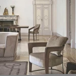 Hot Sale Modern Upholstery Linen Fabric Leisure Wooden Arm Chair